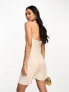Фото #2 товара ASOS DESIGN bandeau contrast fabric slip mini dress with corset detail in oyster