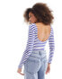 Pieces scoop neck bodysuit in white & navy stripe