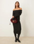 Фото #1 товара Vila off the shoulder ribbed midi dress in black