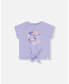 ფოტო #1 პროდუქტის Girl Organic Cotton Top With Print And Knot Grey Blue - Toddler|Child