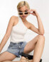 ASOS DESIGN knitted one shoulder top with rib detail in white