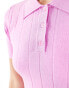 Mango ribbed detail polo top in pink