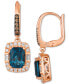 Chocolatier® Deep Sea Blue Topaz (2-1/2 ct. t.w.) & Diamond (1/2 ct. t.w.) Drop Earrings in 14k Rose Gold