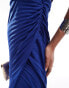 ASOS DESIGN twist shoulder v-neck pleated maxi dress in blue