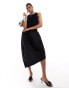 & Other Stories sleeveless contrast fabric midi dress with asymmetric hem in black