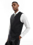 ASOS DESIGN skinny linen mix suit waistcoat in black Chest 44 Regular - фото #1