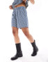 Stradivarius STR gingham print boxer short co-ord in blue Синий, S - фото #4