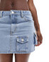 Kyo The Brand denim cargo pocket detail mini skirt in light blue wash hellblaue Waschung, 44 - фото #5