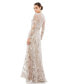 Фото #2 товара Women's Floral Embroidered Illusion Long Sleeve Evening Gown