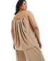 4th & Reckless Plus exclusive textured beaded cami top co-ord in light brown Коричневый, 50 - фото #4