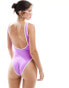 Фото #2 товара ASOS DESIGN contrast binding scoop neck swimsuit in bright pink