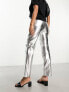 Фото #3 товара New Look faux leather straight leg trousers in silver