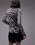 Фото #4 товара Topshop animal printed crinkle long sleeve high neck top in mono