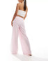 Bershka tie waist seersucker wide leg trousers in pink & white stripe