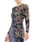 Фото #3 товара Women's Sequined Asymmetrical Floral Long Sleeve Midi Dress