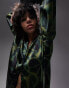 Фото #4 товара Topshop long sleeve oversized satin abstract animal print shirt in green