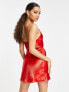 Фото #2 товара ASOS DESIGN Petite satin cami tie waist mini dress in red