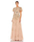 Women's Embellished Butterfly Sleeve High Neck Gown