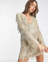 Фото #1 товара ASOS EDITION v neck embellished mini shift dress with fringe in gold