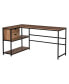 L-Shaped Home Office Desk with Storage Shelves & Steel Frame