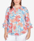 ფოტო #1 პროდუქტის Plus Size Bold Floral Puff Print Top