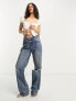 Glamorous milkmaid split hem top in off white