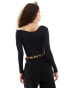 Фото #4 товара Monki long sleeve cropped ruched asymmetric top in black