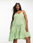 Фото #1 товара Vero Moda Curve shirred strappy beach mini dress in sage green