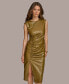 ფოტო #5 პროდუქტის Donna Karan Women's Faux-Leather Side-Ruched Dress