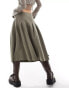 Фото #4 товара Reclaimed Vintage genderless tailored kilt skirt with buckle in olive green co-ord