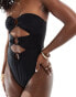 Aria Cove bandeau ring detail cut out swimsuit co-ord in black Черный, 36 - фото #2