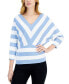 ფოტო #1 პროდუქტის Women's Striped 3/4-Sleeve V-Neck Sweater