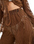 Pieces mesh swirl detail beach trouser co-ord in brown