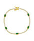 ფოტო #1 პროდუქტის Sterling Silver, Rectangle Bezel-Set & Round CZ Gold Plated Bracelet - Emerald