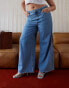 Фото #3 товара ASOS DESIGN Curve high waisted wide leg jeans with cinch in clean blue