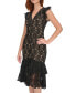 Women's V-Neck Ruffle-Trim Lace Dress