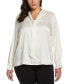 ფოტო #1 პროდუქტის Plus Size Tie Front Long Sleeve Blouse