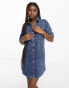 Monki denim mini shirt dress in blue