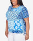 ფოტო #5 პროდუქტის Plus Size Bayou Patchwork Ikat T-shirt with Side Ruching