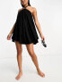 Фото #1 товара The Frolic sunstone halter volume mini summer dress in black waffle