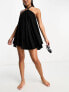 The Frolic sunstone halter volume mini summer dress in black waffle