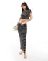 Фото #1 товара Pieces side split maxi skirt co-ord in black and white stripe