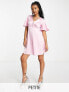 Фото #1 товара Flounce London Petite satin flutter sleeve mini dress in pink