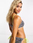 Brave Soul underwired bikini top with cinch detail in purple leopard print