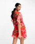 Фото #4 товара ASOS DESIGN wrap front chiffon mini dress with ruched side and peplum hem in pink floral