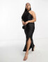 Фото #2 товара ASOS DESIGN Curve exclusive satin plisse twist halterneck midi dress in black