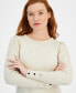 Фото #3 товара Women's Textured-Sleeve Metallic-Knit Sweater