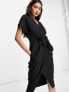 Closet London wrap tie midi dress in black