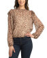 Juniors' Animal-Print High-Neck Elastic-Hem Top