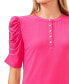 Фото #3 товара Women's Ruched Puff-Sleeve Henley Knit Top